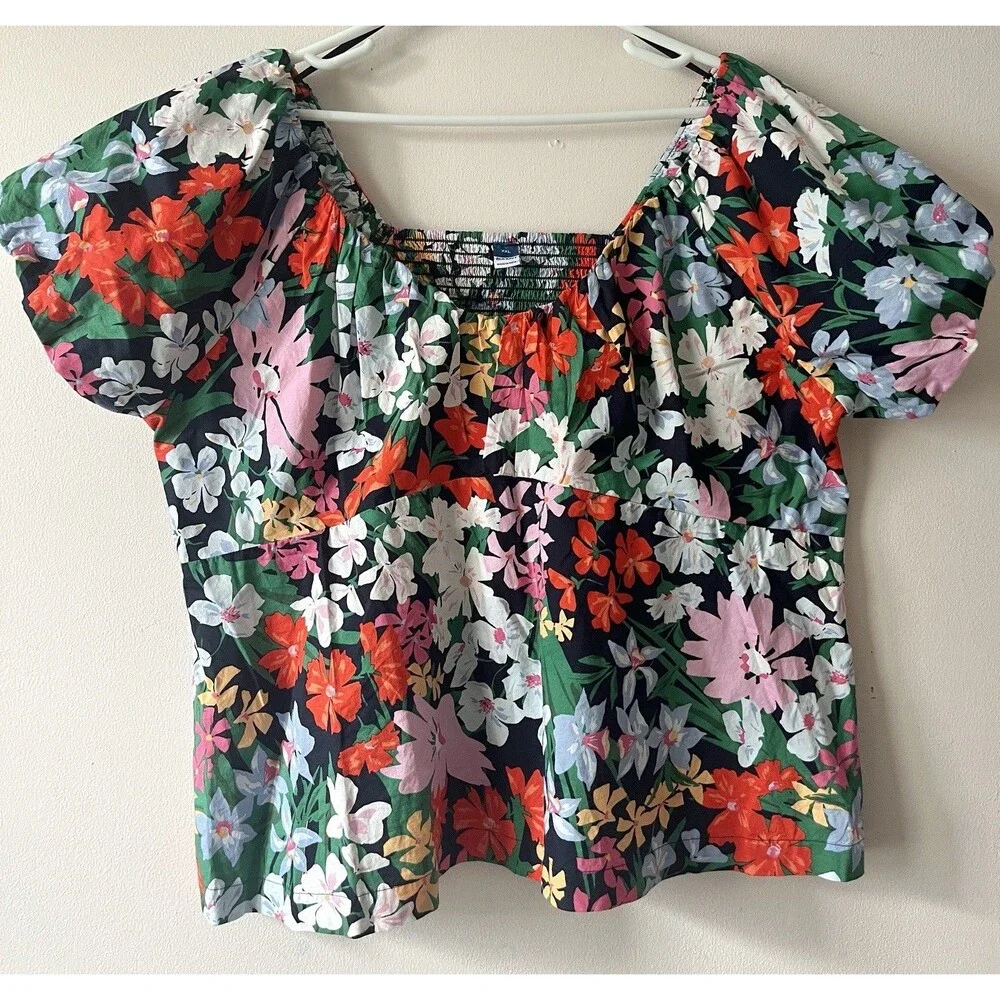 Old Navy Floral Puff Sleeve Peplum Top XXL Cotton Cottagecore Smocked